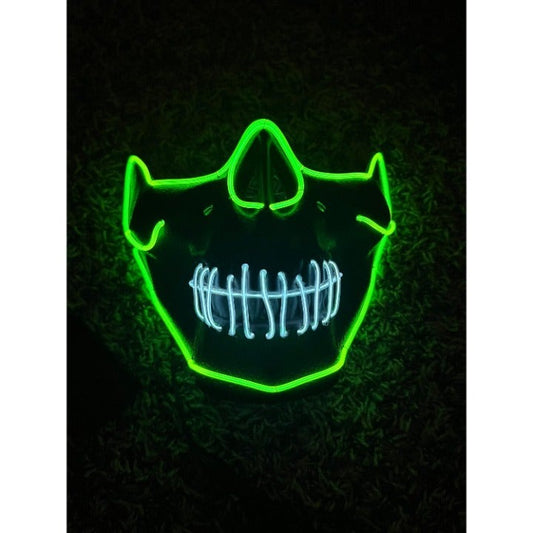 Green and white skull half el wire mask