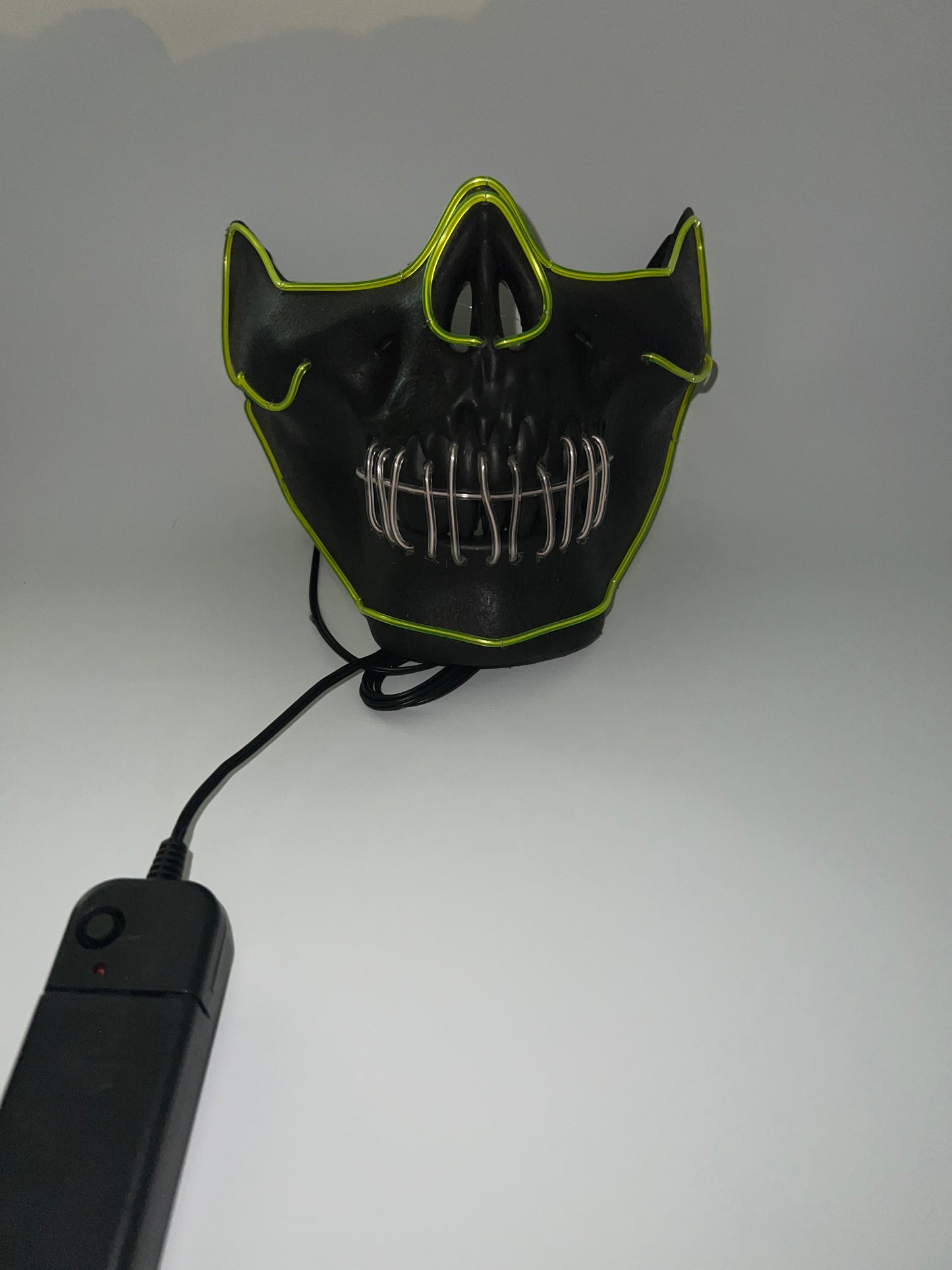 Green and white skull half el wire mask