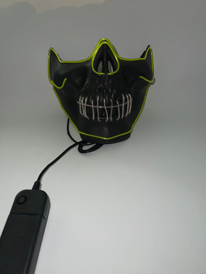 Green and white skull half el wire mask