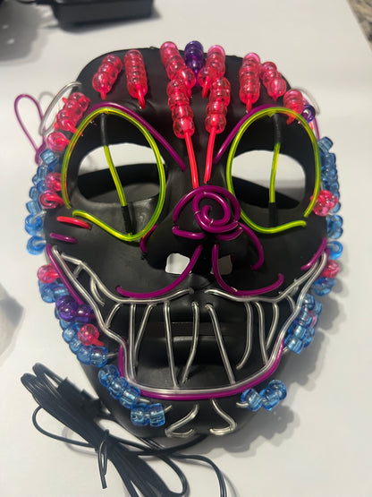 Hand made El wire beaded mask cheshire cat smiling mask