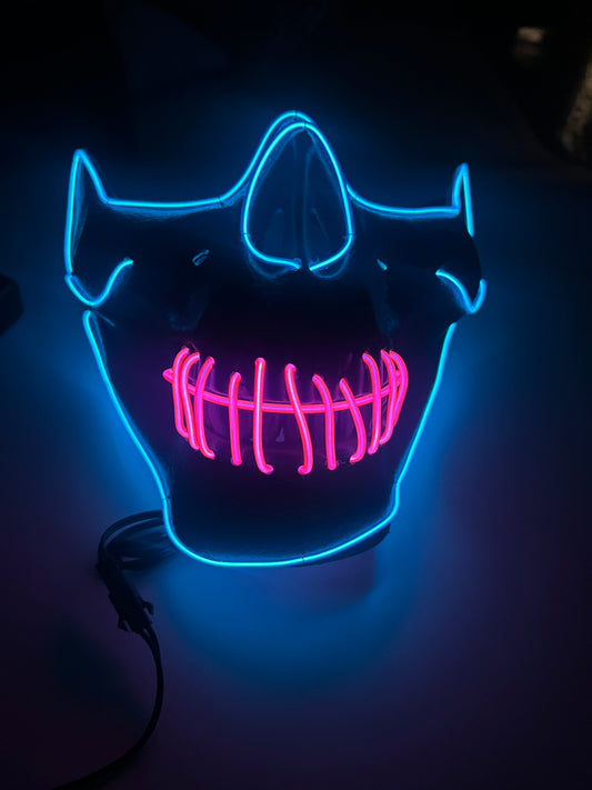 Blue and Pink Half Skull El Wire Light Up Mask