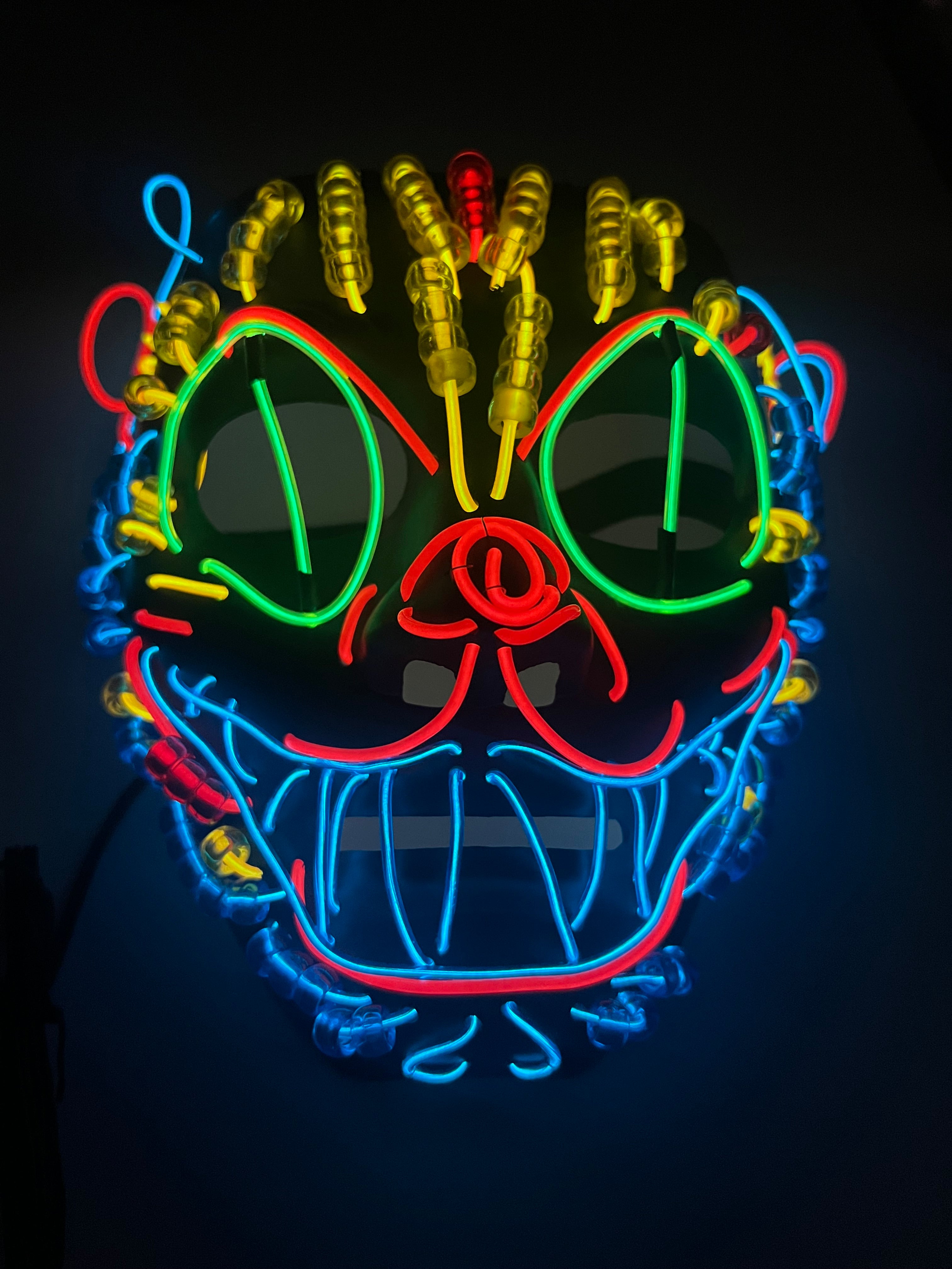 Hand made EL wire beaded light up store cat mask