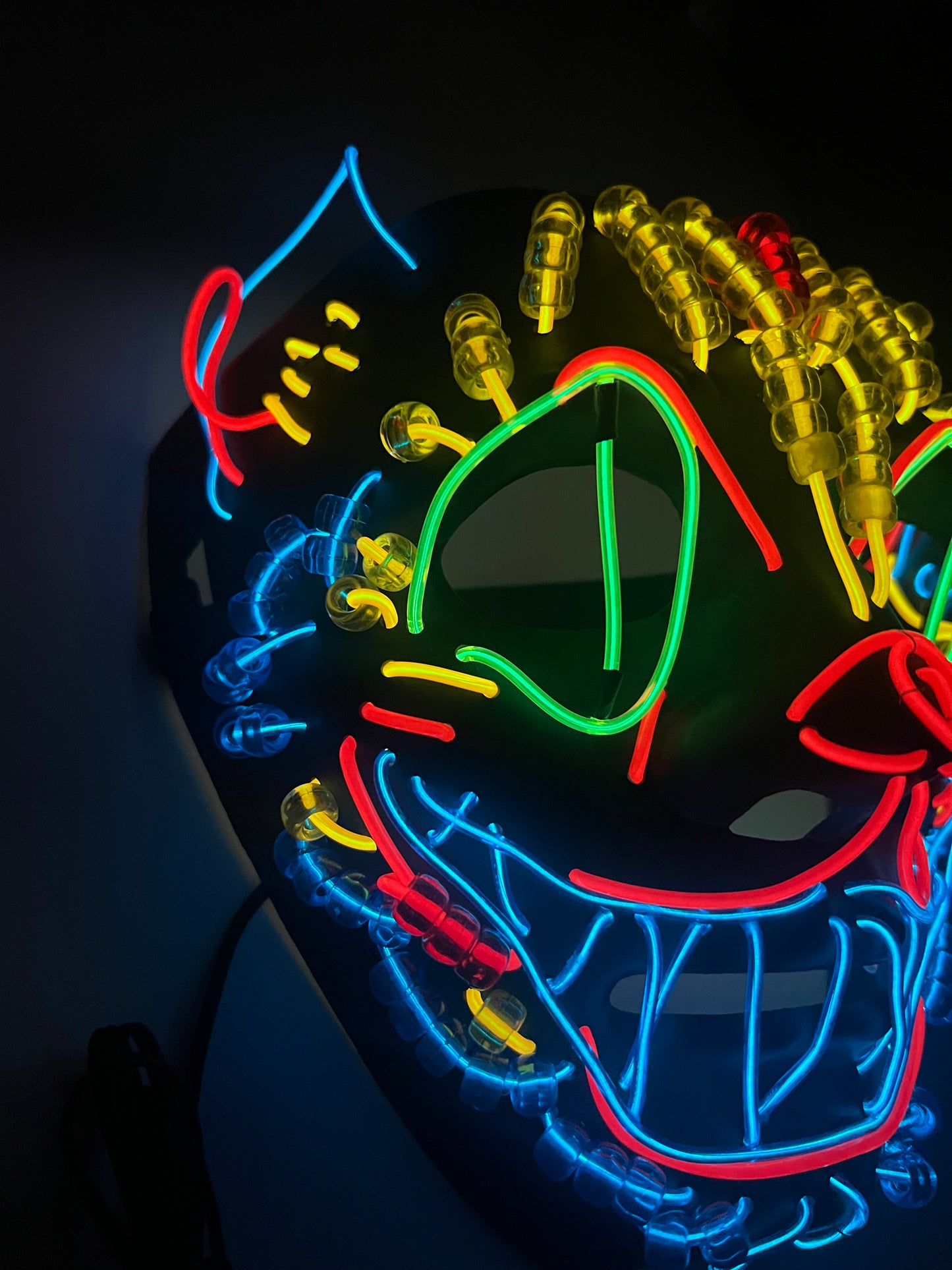 Hand made EL wire beaded light up cat mask