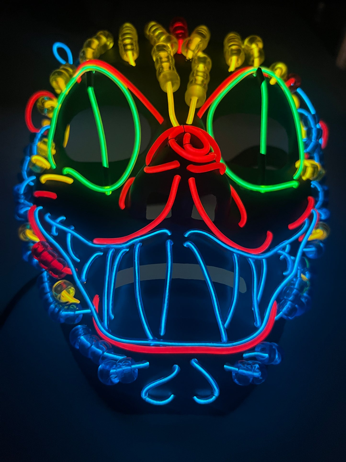 Hand made EL wire beaded light up cat mask