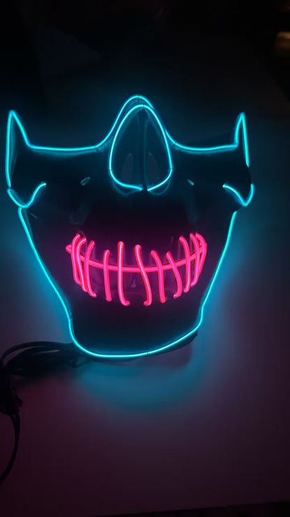 Blue and Pink Half Skull El Wire Light Up Mask